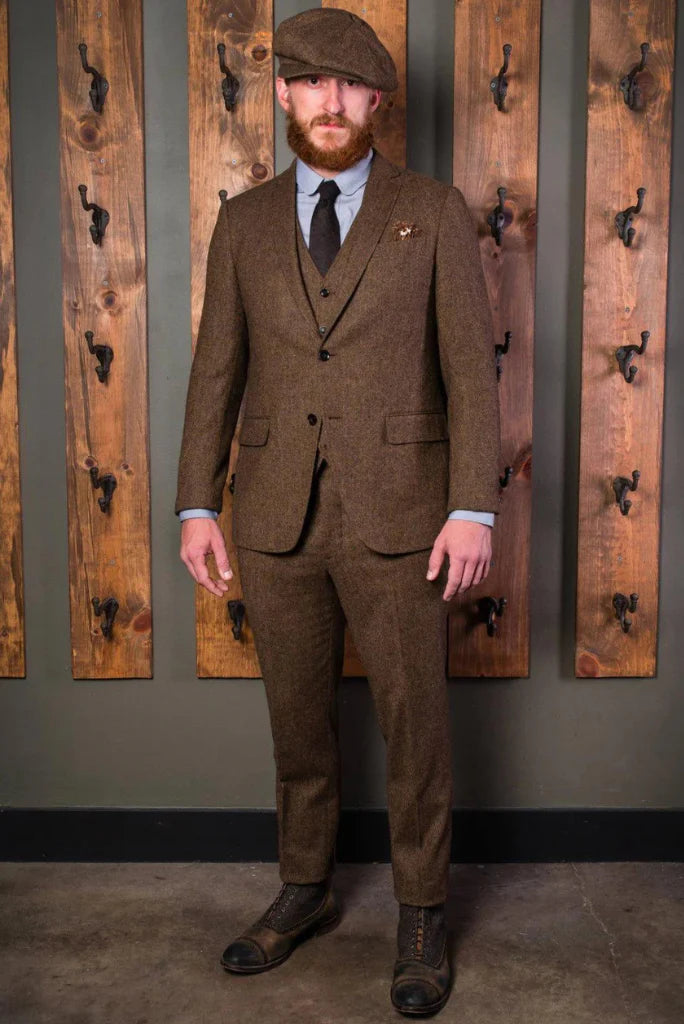 Men Brown Tweed 3 Piece Suit | Winter Wedding and Formal Wear