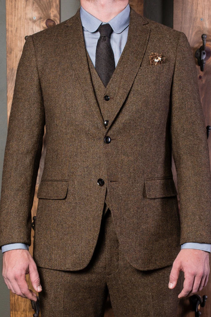 Men Brown Tweed 3 Piece Suit | Winter Wedding and Formal Wear