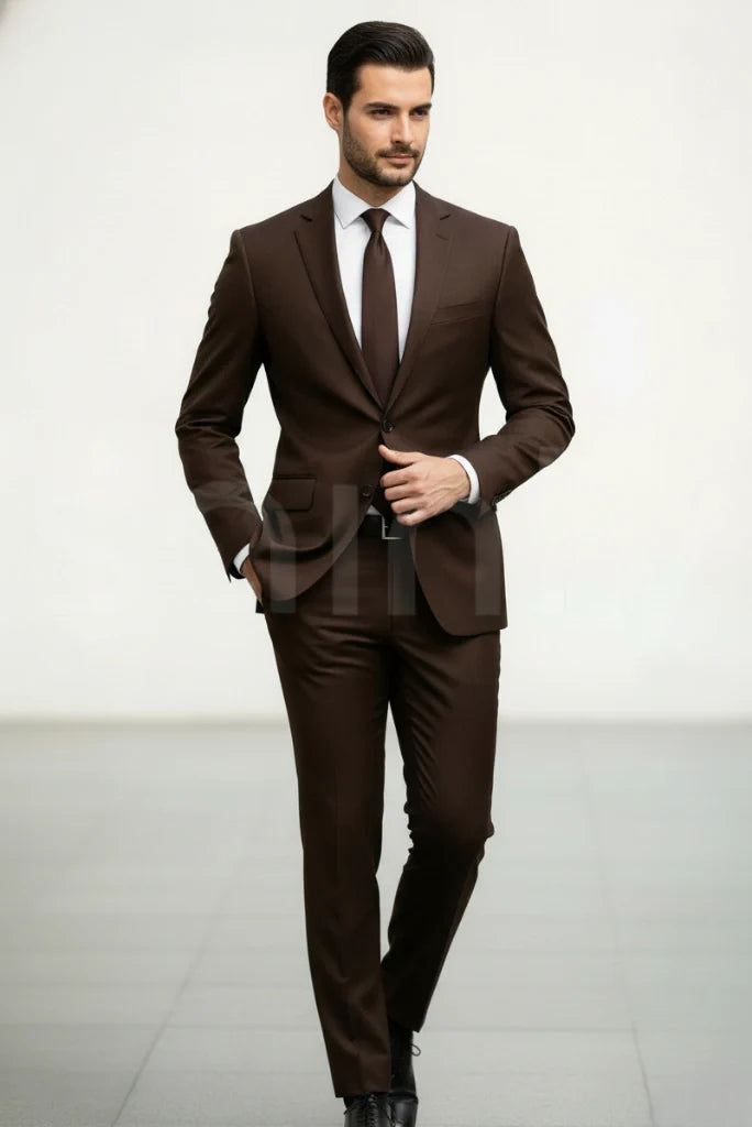 Men carob brown suit -front