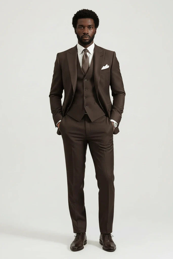 Coffee brown three piece suit for men