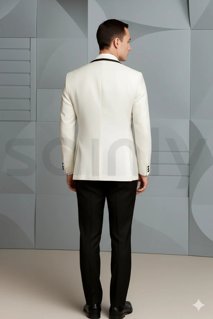Men's two-tone blazer suit in white and black – sleek fashion look-back