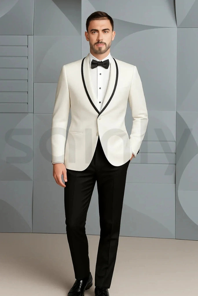 Men’s white and black blazer suit  – modern slim fit style-front