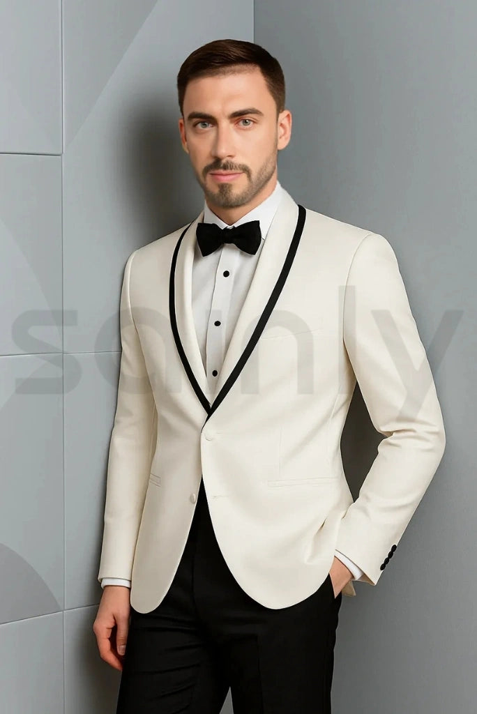 White blazer with black trousers for men – classy formal outfit-side