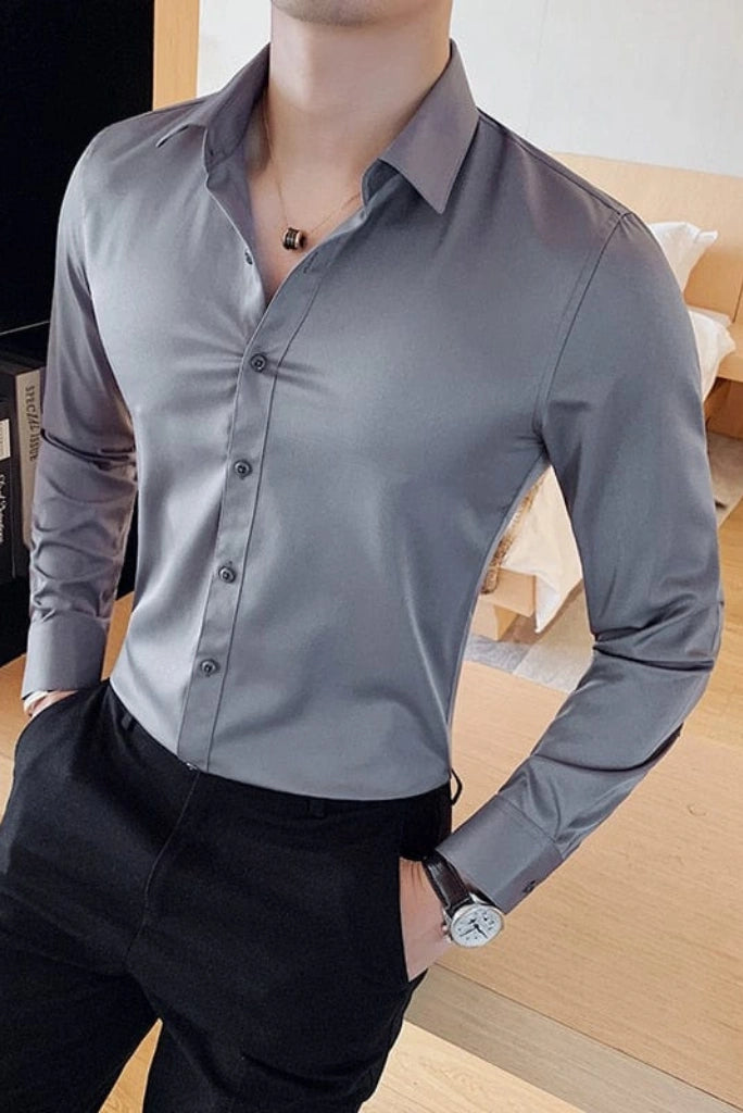 Men dark grey fromal shirt-Front