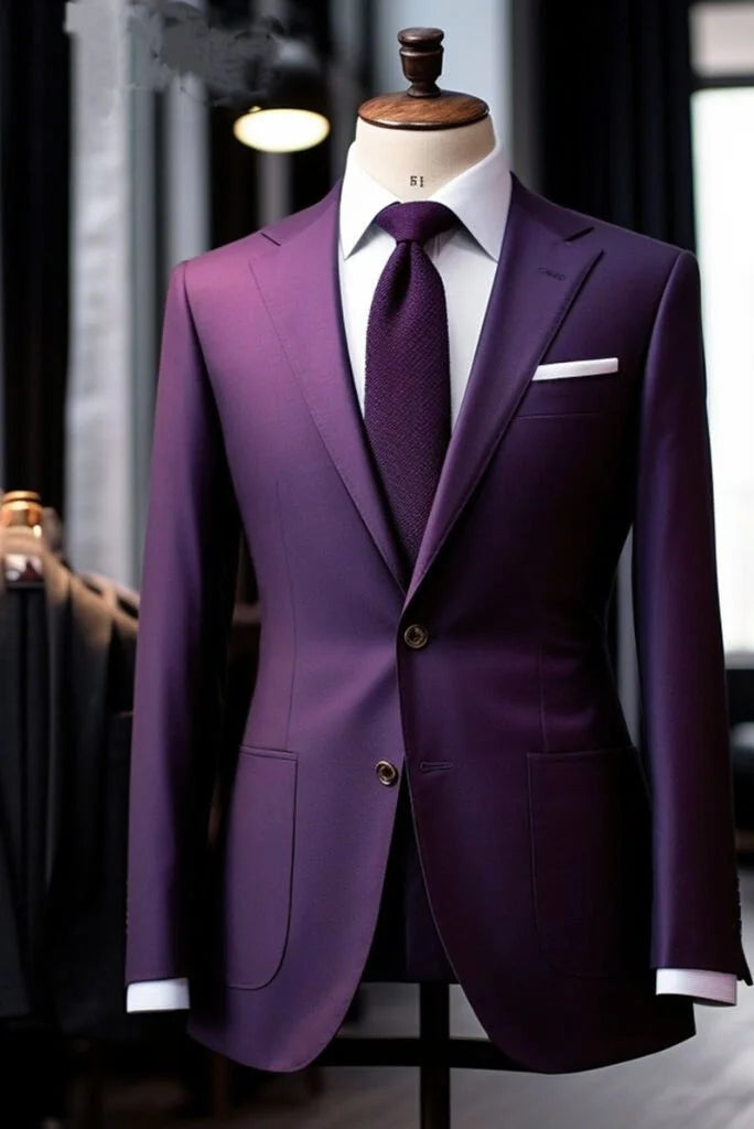 Men purple two piece suit for men-front