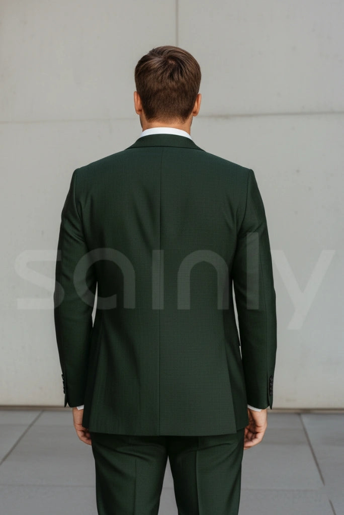 Men wearing emerald green tailored suit set for party and office wear-back