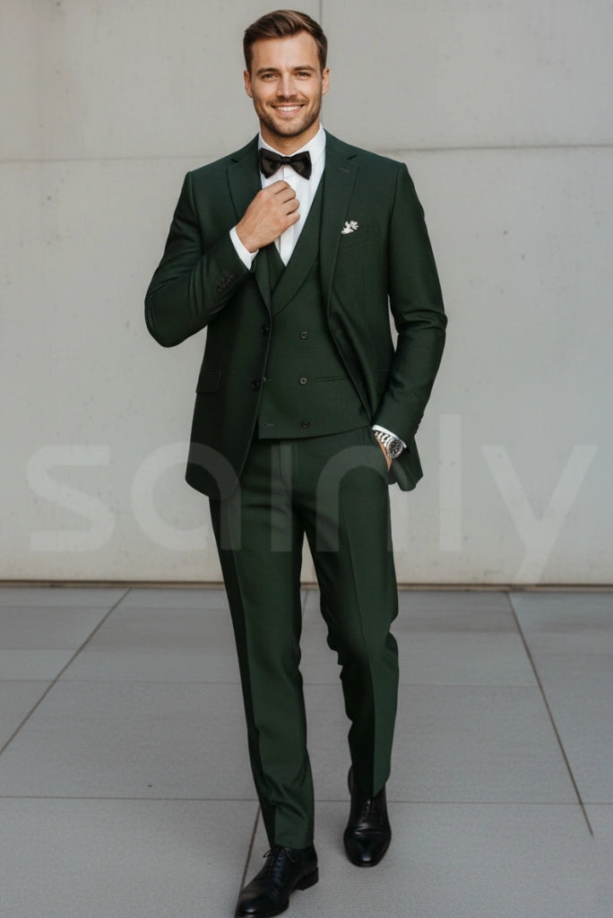 Men emerald green suit with modern slim fit blazer and trousers-front