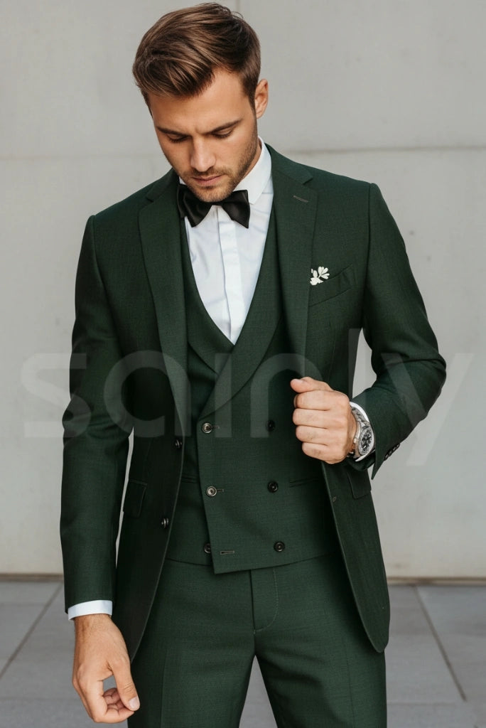 Elegant men’s emerald green suit for weddings and formal events-front