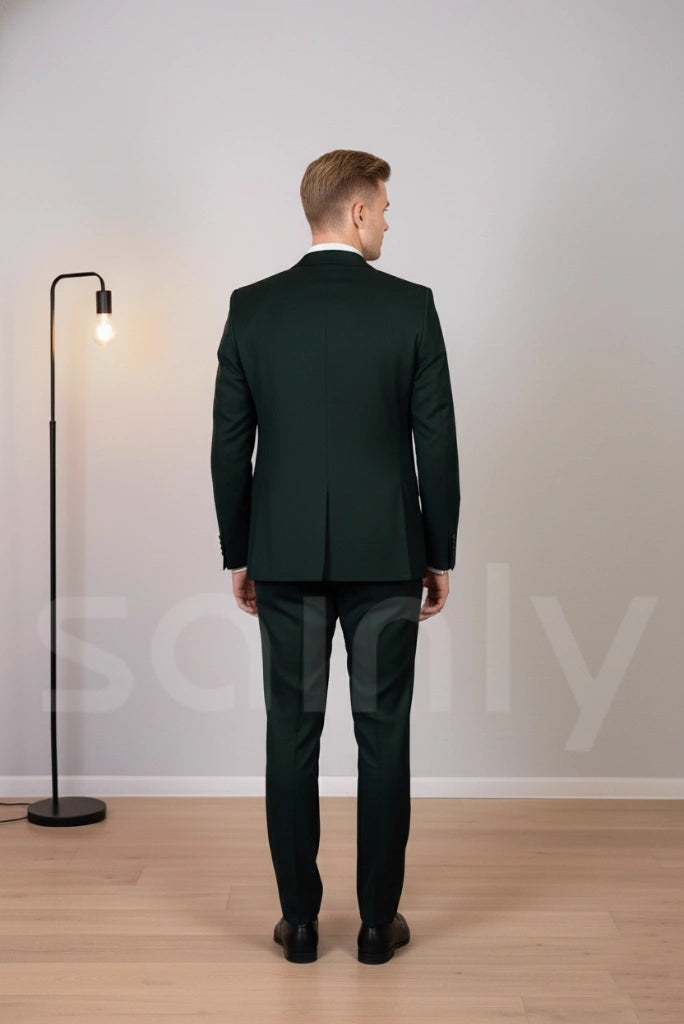 Classic emerald green three-piece suit for men ideal for festive occasions-back