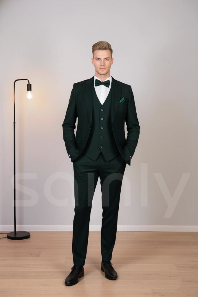 Men emerald green three-piece suit for wedding and reception wear-front