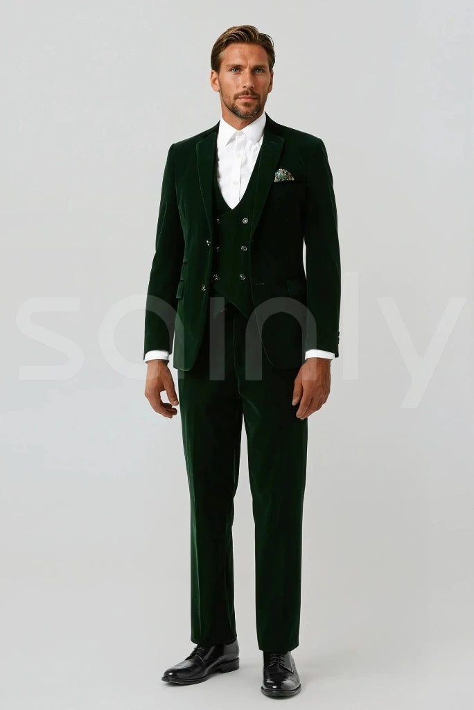Velvet three-piece suit with blazer, waistcoat, and trousers