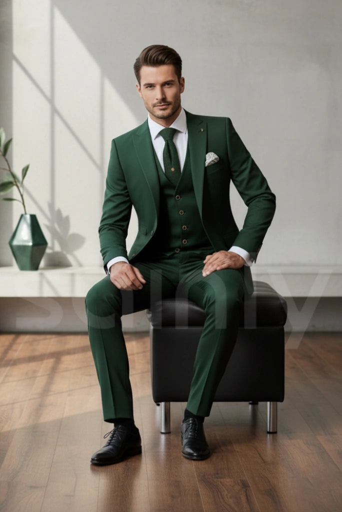 Men emerald green suit set for weddings and parties-front