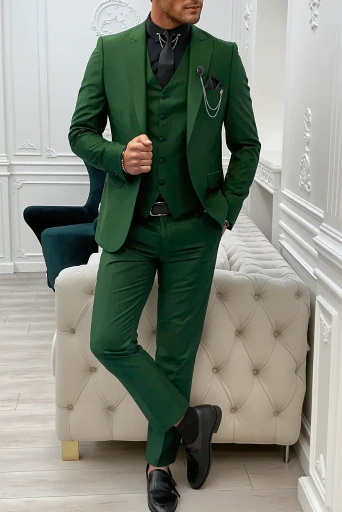Forest green three piece suit for special occasions