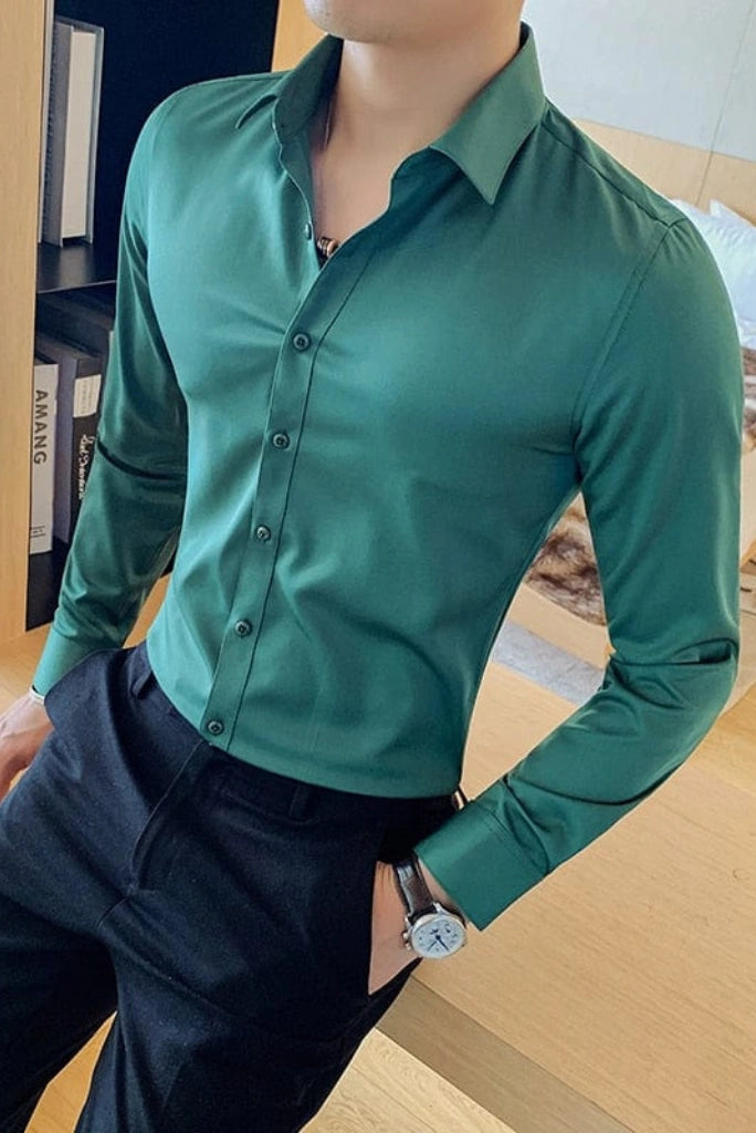 Men green formal shirt-Front