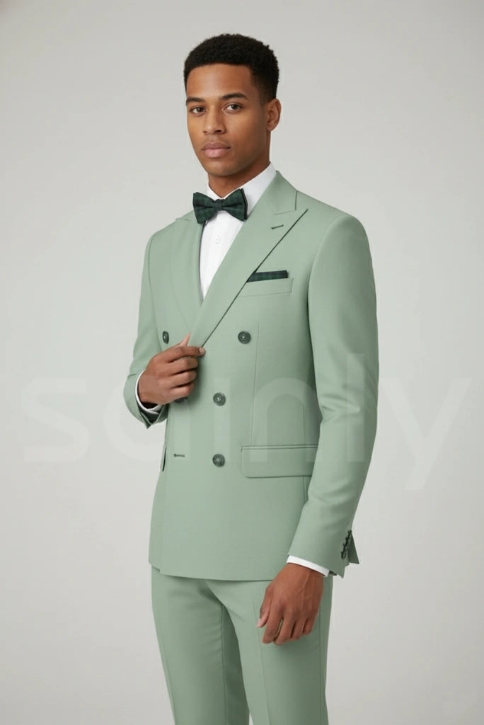 Elegant sage green double-breasted suit for men wedding and party wear-side