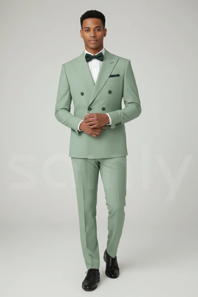 Men sage green double-breasted suit-front