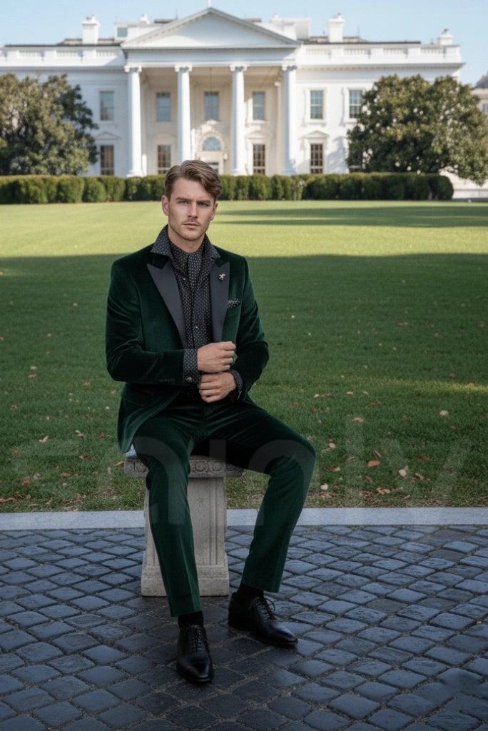 Elegant emerald green velvet suit for men