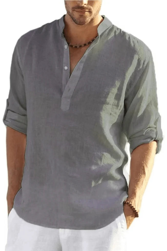 Men Grey Cotton Linen Shirt-Front