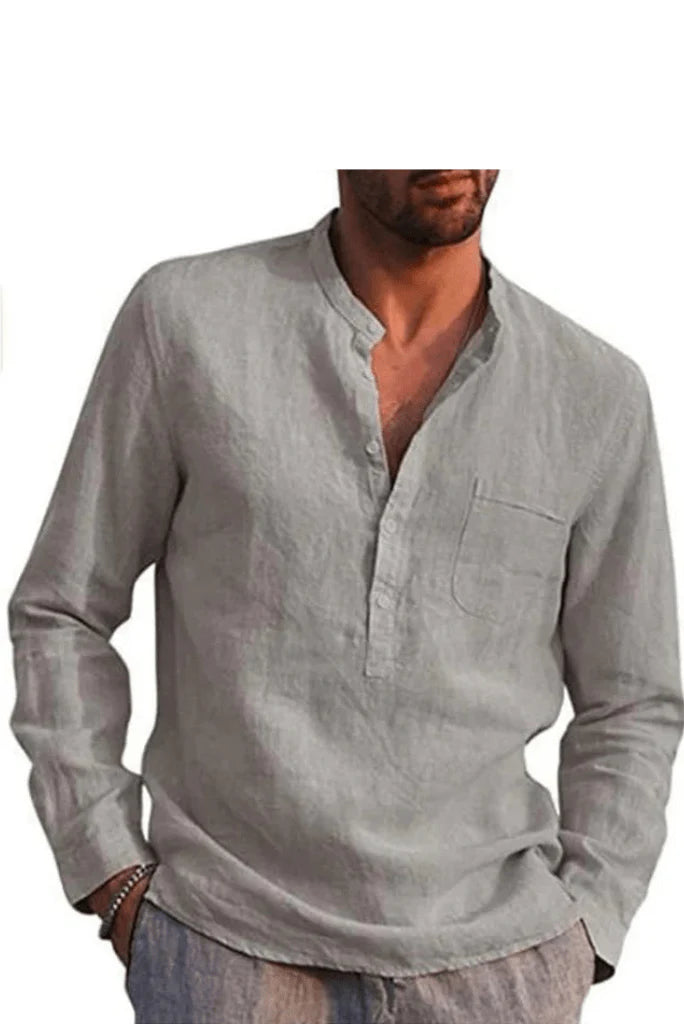 Men Grey Casual Linen Shirt-Front
