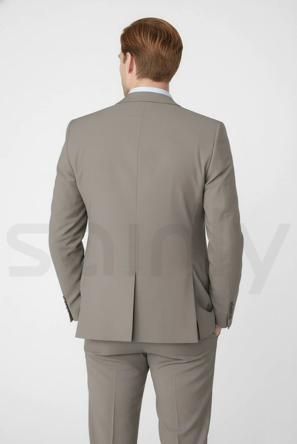 Men grey three piece suit with blazer, waistcoat and trousers-back