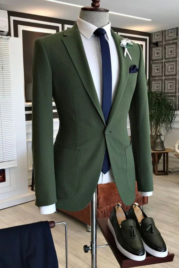Men hunter green two piece suit-front