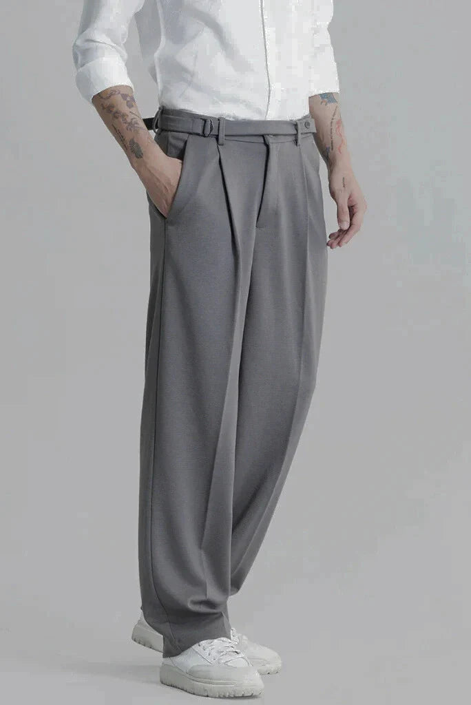 Grey Korean Style Baggy Pants Men-Side