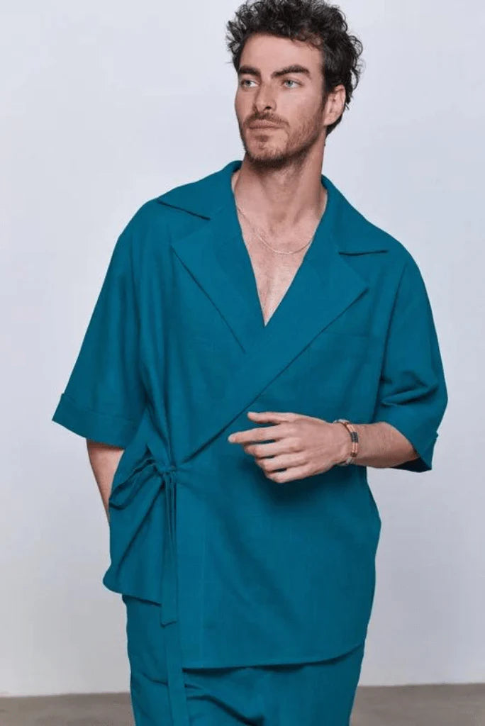 Casual kimono pants set for men-Front