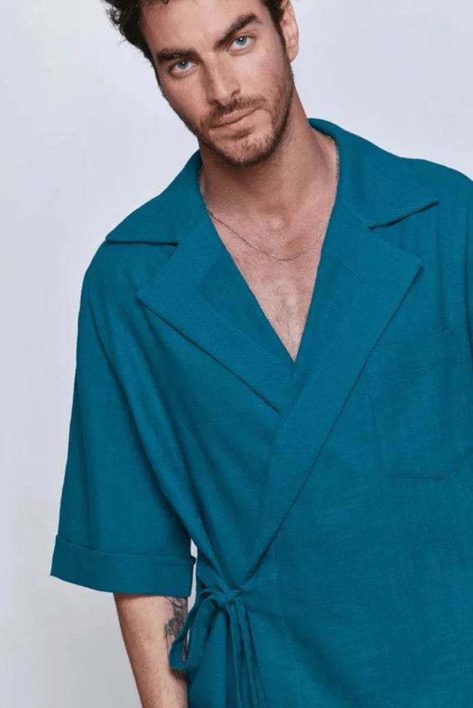 Stylish men linen kimono suit-Front