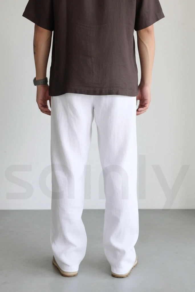 Men’s white linen trousers for casual summer outings-Back