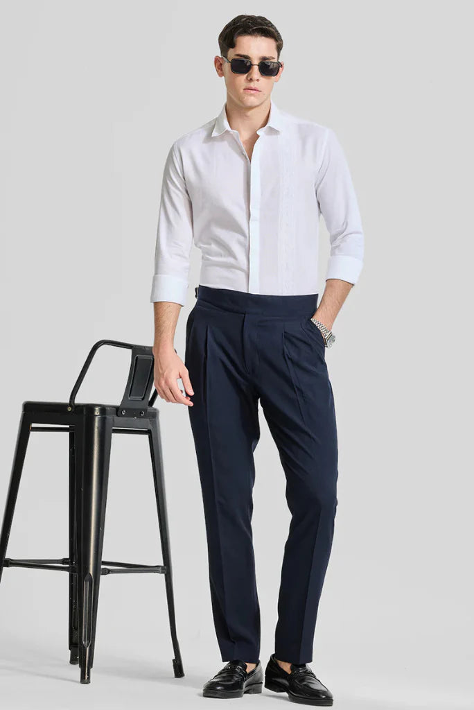 Men Navy Blue Gurkha Regular Fit Pants  