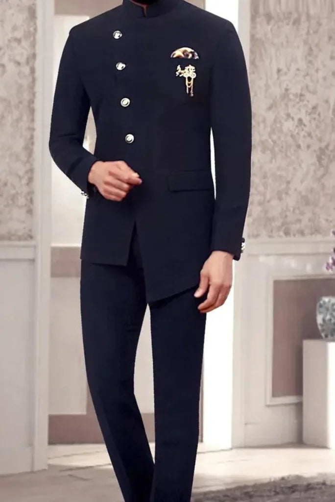Men Navy Blue Jodhpuri Suit | Designer Wedding And Festive Wear