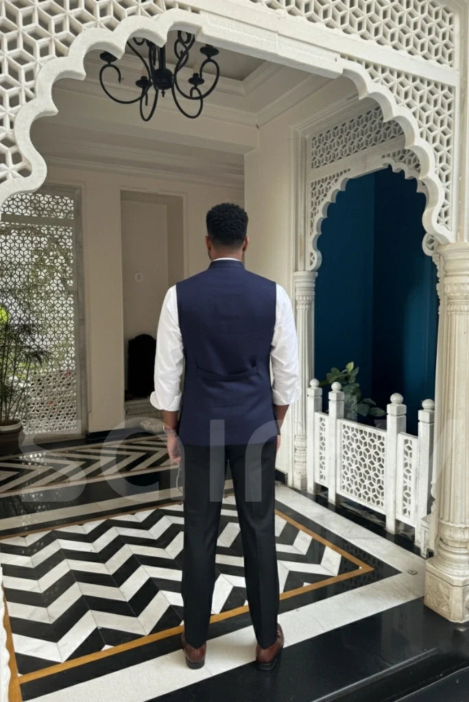 Navy blue traditional jacket for men-back