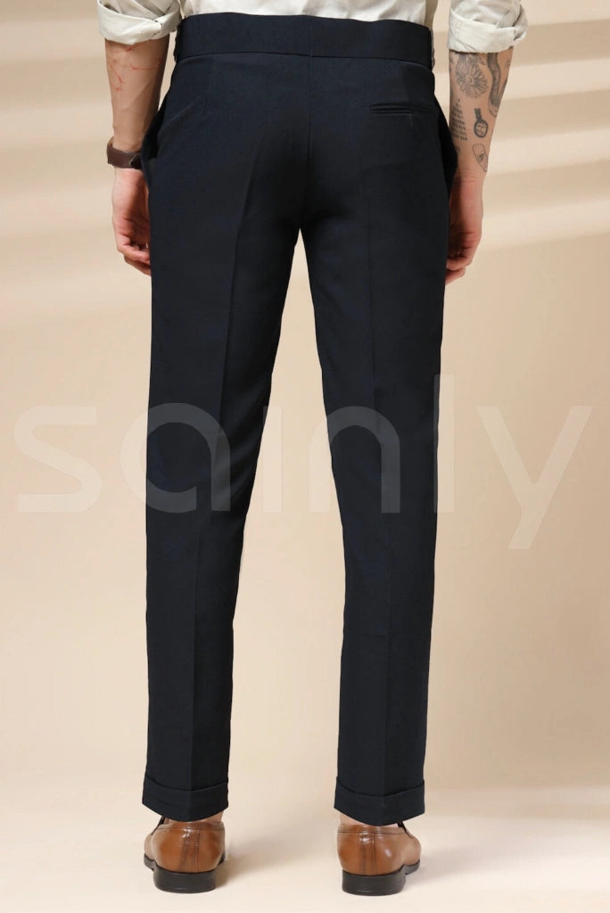 Men’s Italian pleated navy trouser for business meetings-back