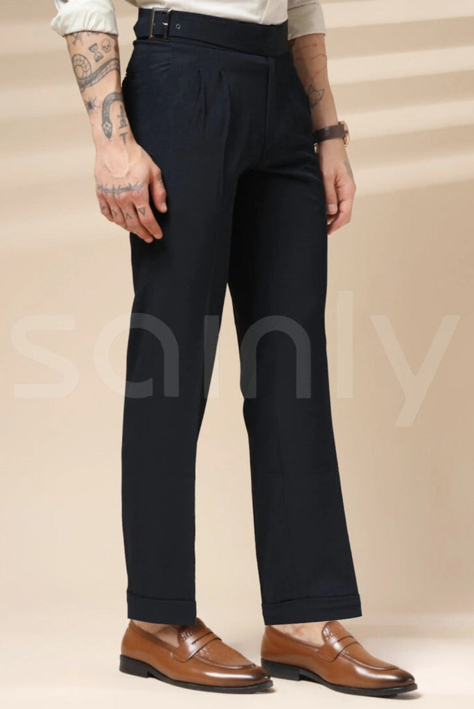 Stylish navy blue pleated pant for festive celebrations-side