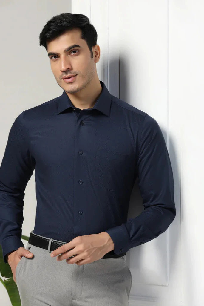 Stylish Blue Shirt Grey Pant Set for Men-Front