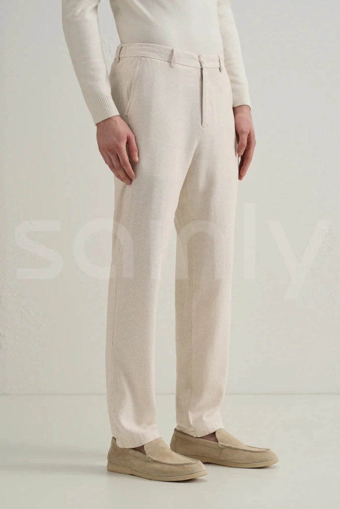 Men’s off white linen trouser for casual and office wear-Front