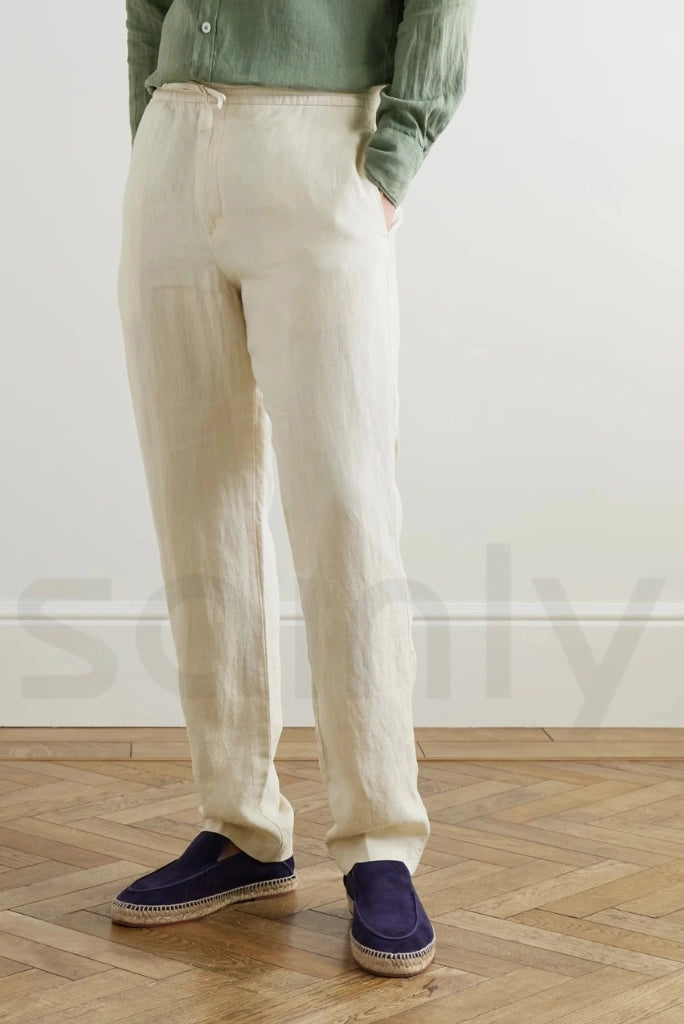 Men’s off white linen trouser for relaxed office wear-side