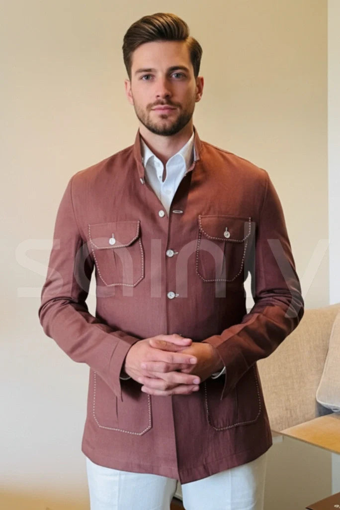 Rust brown bushcoat for men -front