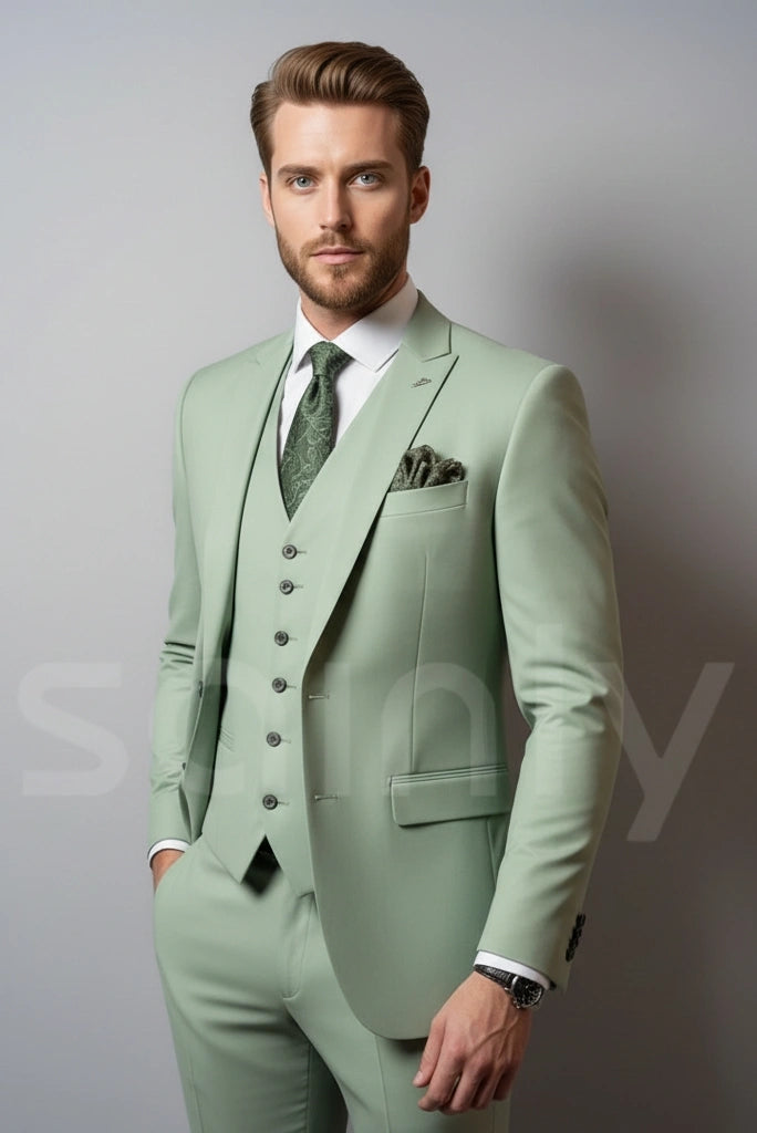Modern men three-piece suit styled for wedding, party, and office wear