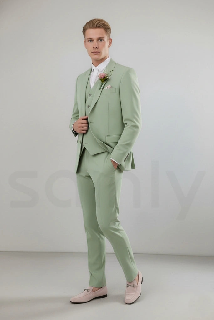 Elegant sage green suit for men perfect for wedding and party wear-side