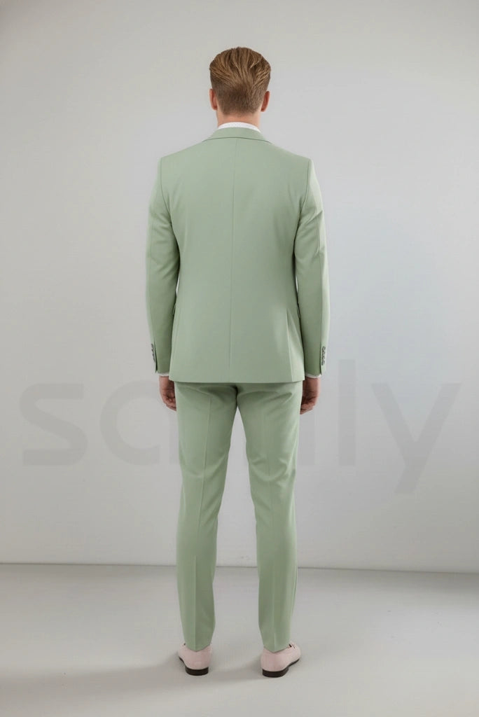 Men sage green suit styled for modern formal occasions-back