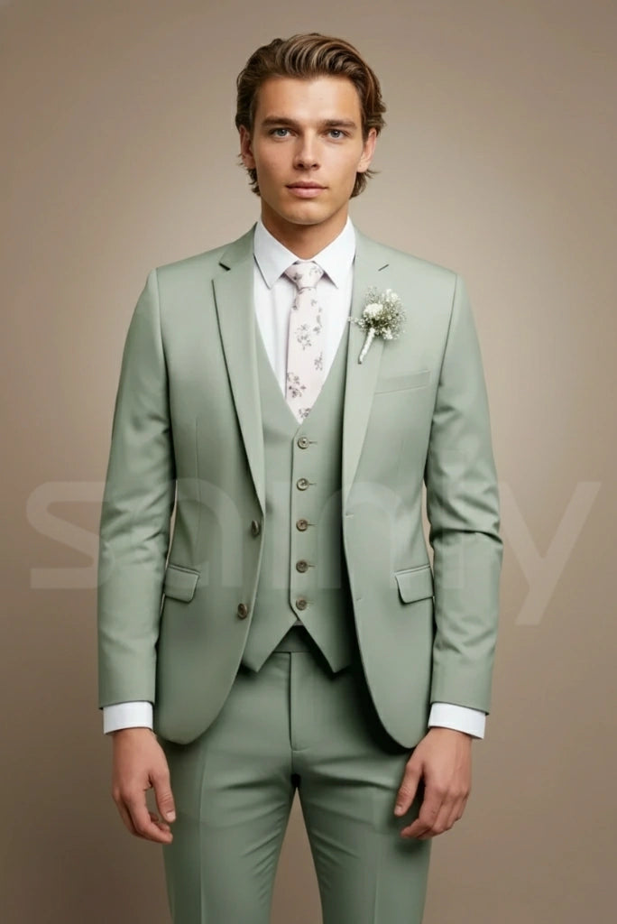 Men sage green three-piece suit-front