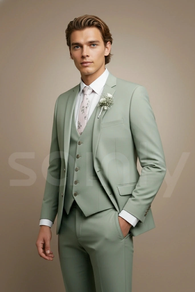 Elegant sage green suit set for men formal and festive occasions-side