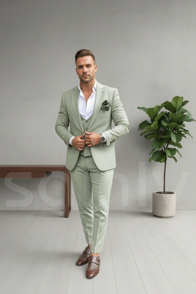 Stylish men three-piece suit for dinner and party events-side