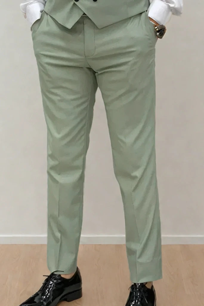 Sainly's sage green 3-piece suit – groom’s outfit inspiration-side