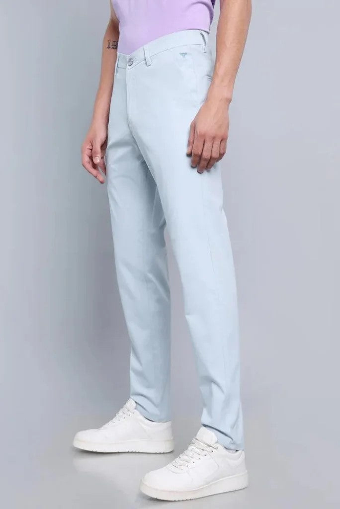Men sky blue casual trouser for  daily wear- Side