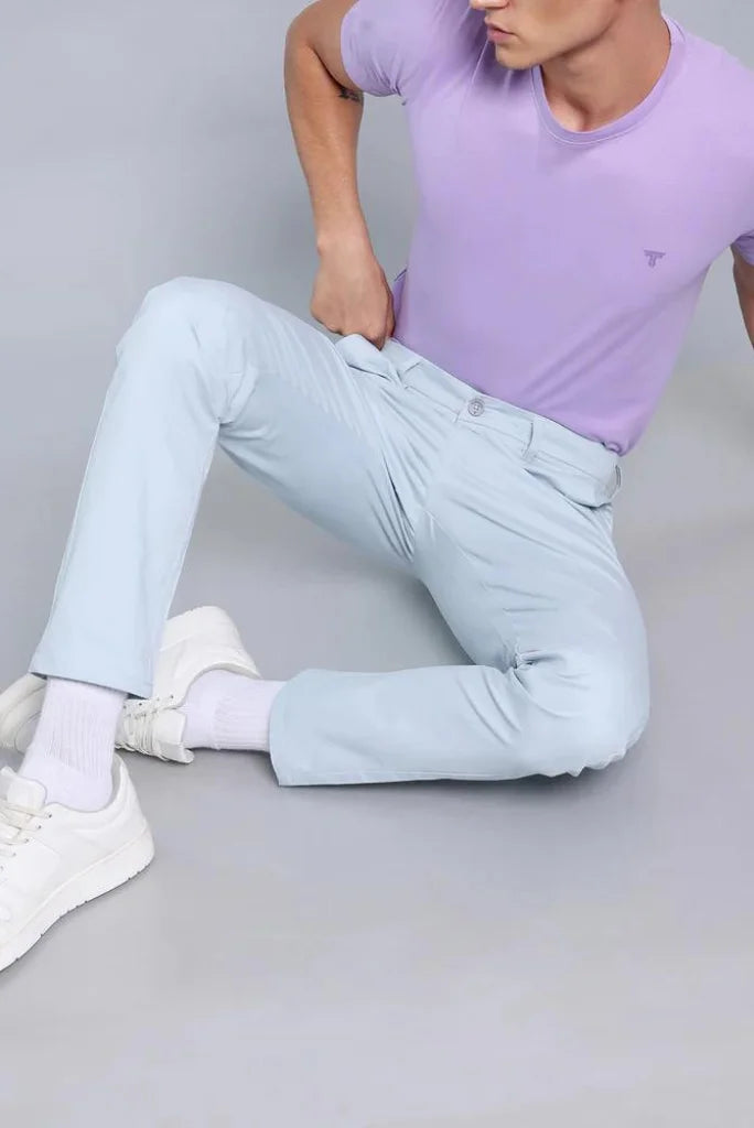 Sky blue casual pant for men-Front