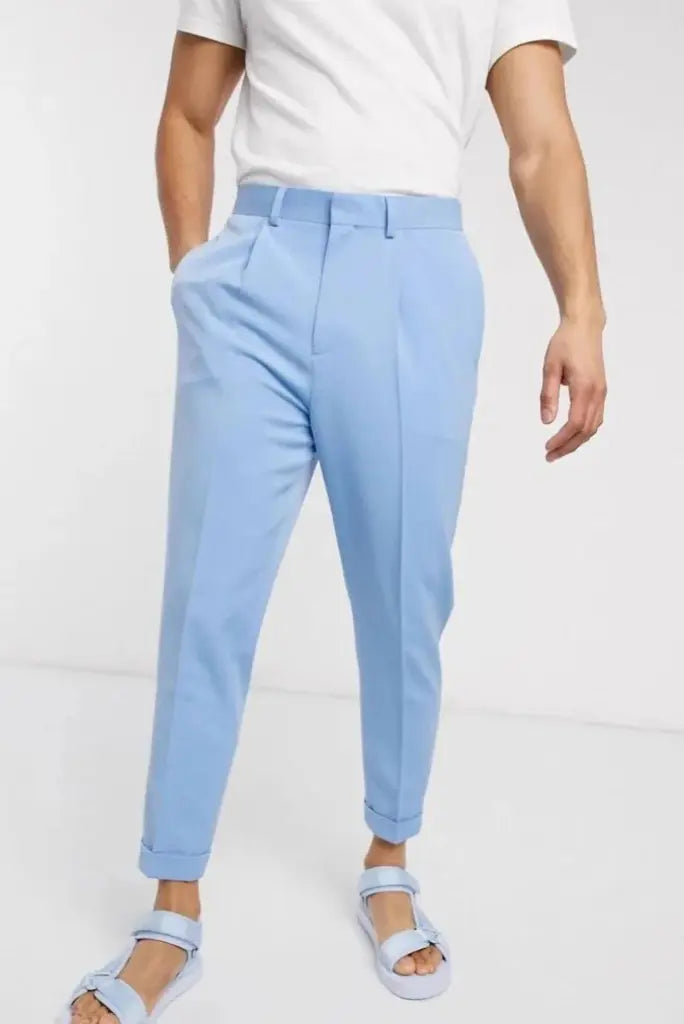 Men sky blue formal trousers-Front