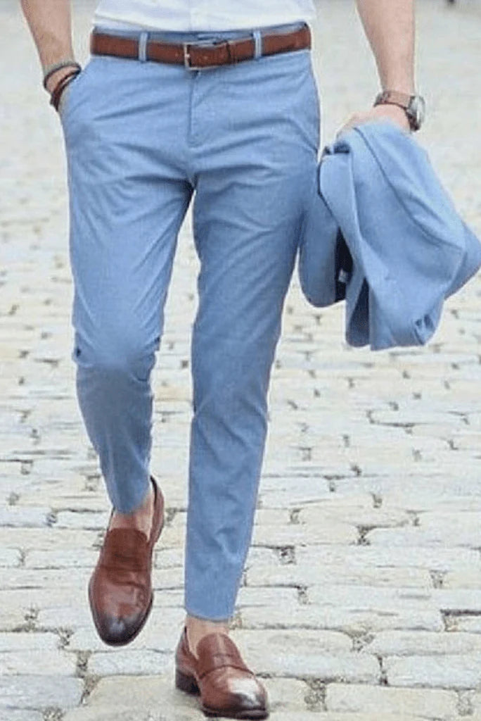 Men sky blue formal trouser-Front