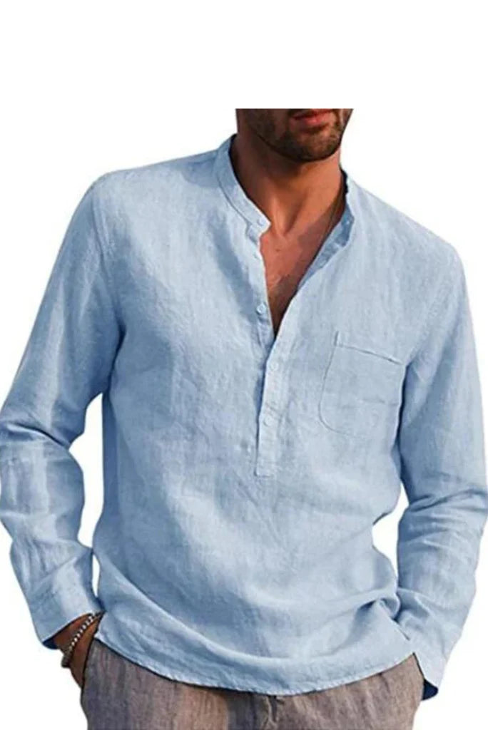 Men Sky Blue Casual Linen Shirt-Front